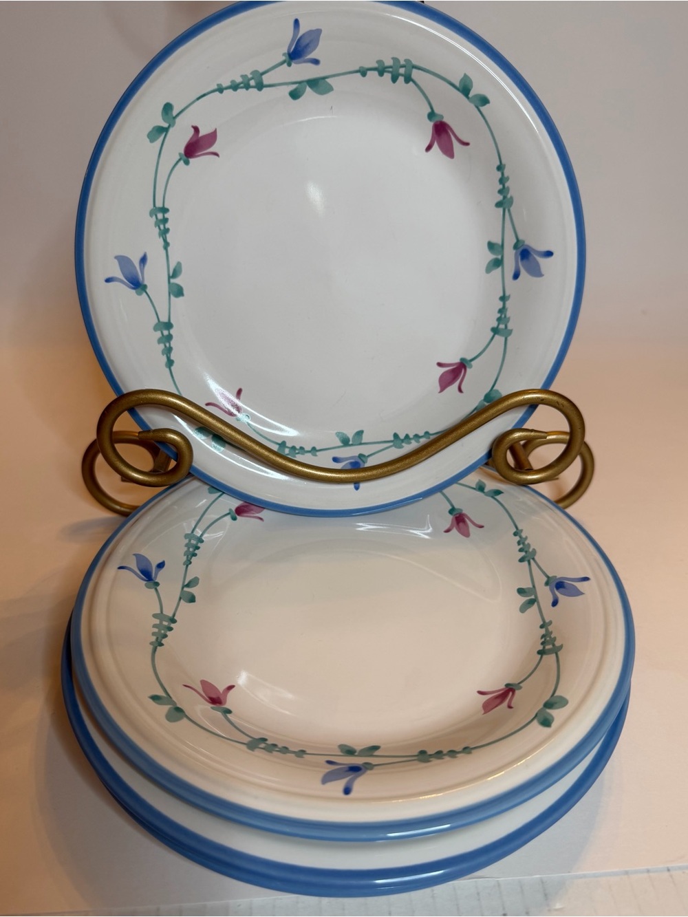 Savoir Vivre Portofino Blue 7 7/8" Salad Plate Vintage Floral Design, Set Of 8